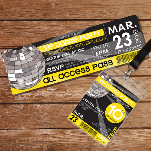 Dance Party Invitation Yellow | Tag and Ticket Mirror Ball Dance Party