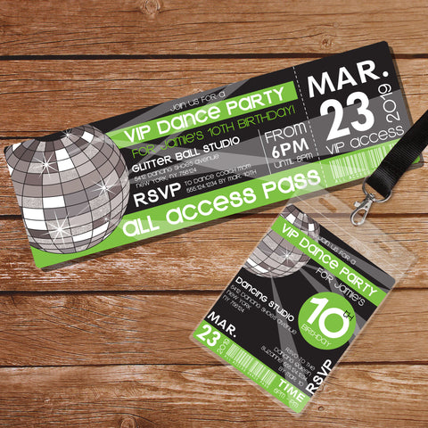 Dance Party Ticket and Tag Invitation Green