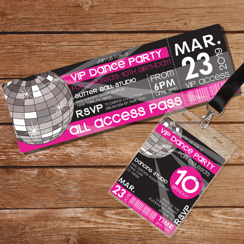 Pink Dance Party Ticket invitation