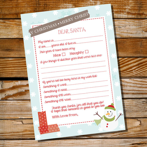 Cute Dear Santa Letter | Printable Christmas Letter to Santa Claus