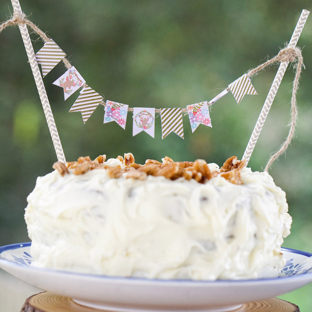 Happy Birthday Cake Bunting Banner Small Sky blue Pennant Flags and Golden  One Cake Topper