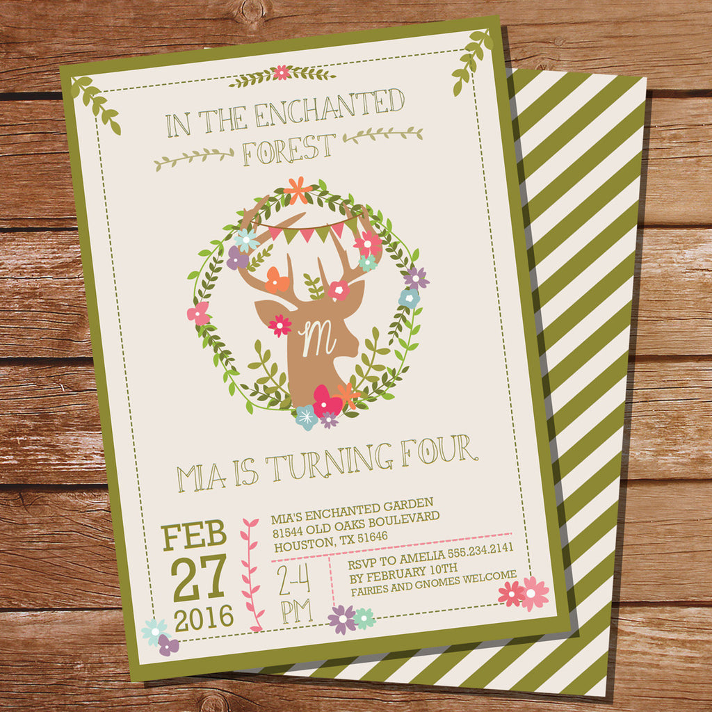 Enchanted Woodland Party Invitation | Deer Antler Invite