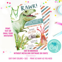 Boy Dinosaur Watercolor Birthday Invitation