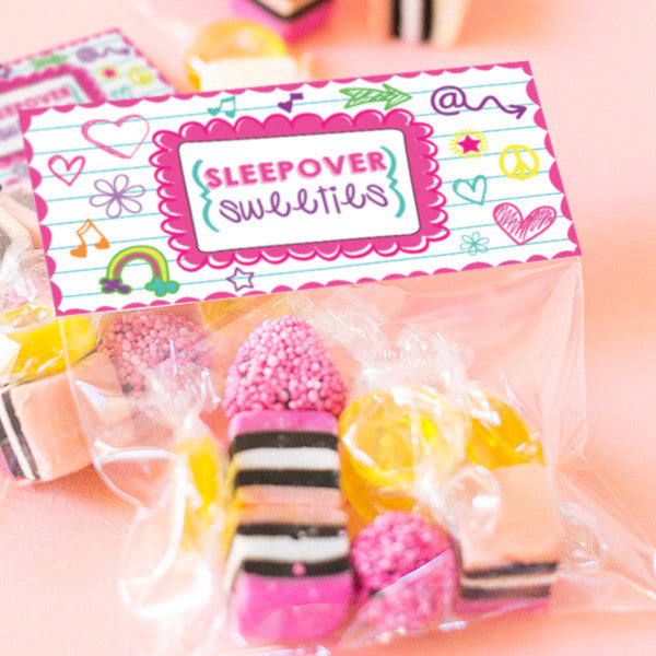 Sleepover Doodle Treat Bag Toppers | Slumber Party Favors