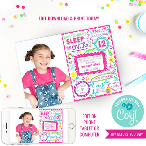 Slumber Party Photo Invitation
