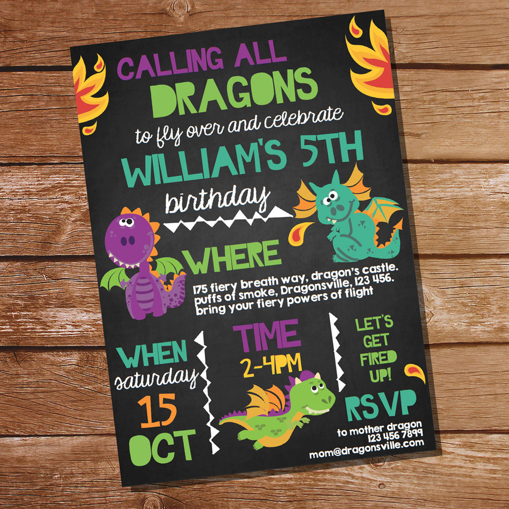 Dragon Party Invitation - Cute Dragon Party Invite
