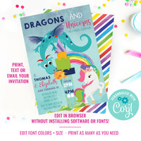 Dragon and Unicorn Party Invitation