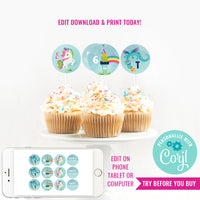 Dragon and Unicorn Party Cupcake Toppers