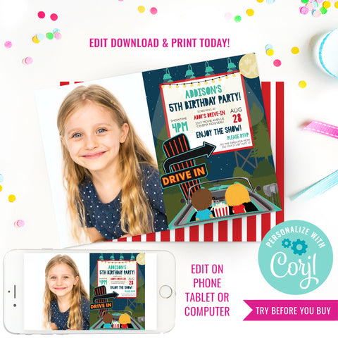 Drive-In Movie Party Invitation