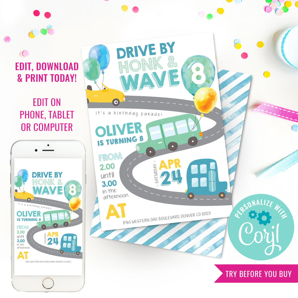 Drive By Birthday Parade Invitation