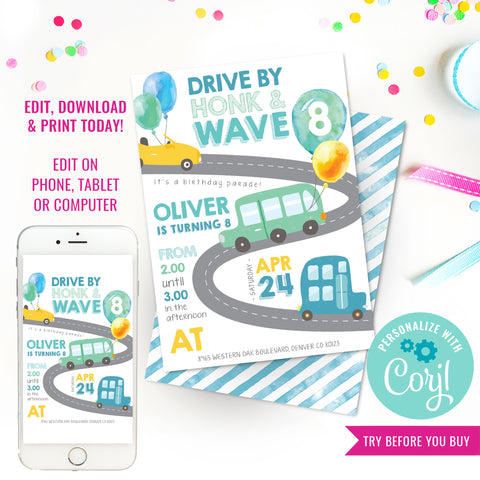 Drive By Birthday Parade Invitation