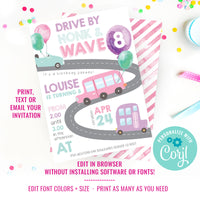 Girls Drive By Birthday Party Invitation