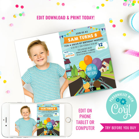 Drive By Birthday Parade Picture Invitation