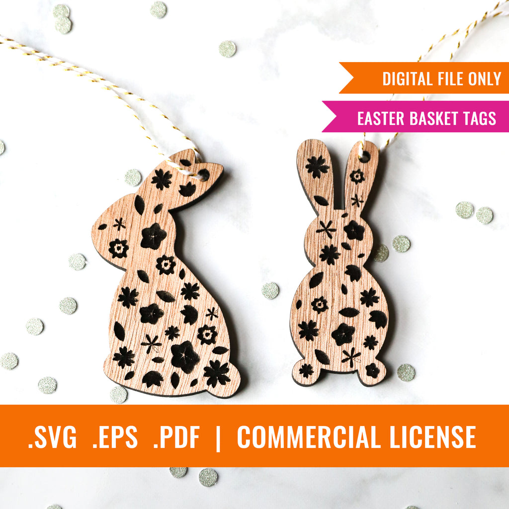 Easter Bunny Basket Tags Laser Cutting Files |  SVG, EPS and PDF File Formats | Instantly Downloadable
