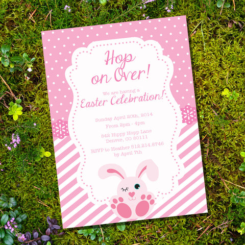 Pink Easter Bunny Party Invitation | Easter Celebration