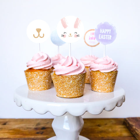 Easter Egg Hunt Cupcake Wrappers and Toppers | Easter Celebration Decorations
