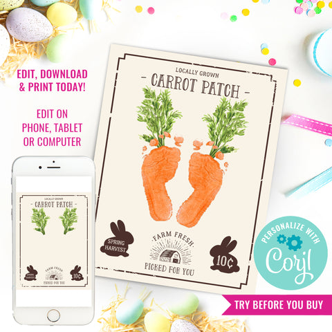 Farm Sign Carrot Patch Easter | Footprint Feet Art Craft | Activity Keepsake Gift Card Decor Sign