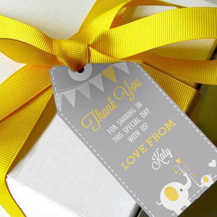 Gray and Yellow Elephant Favor Tags/ Party Favors 