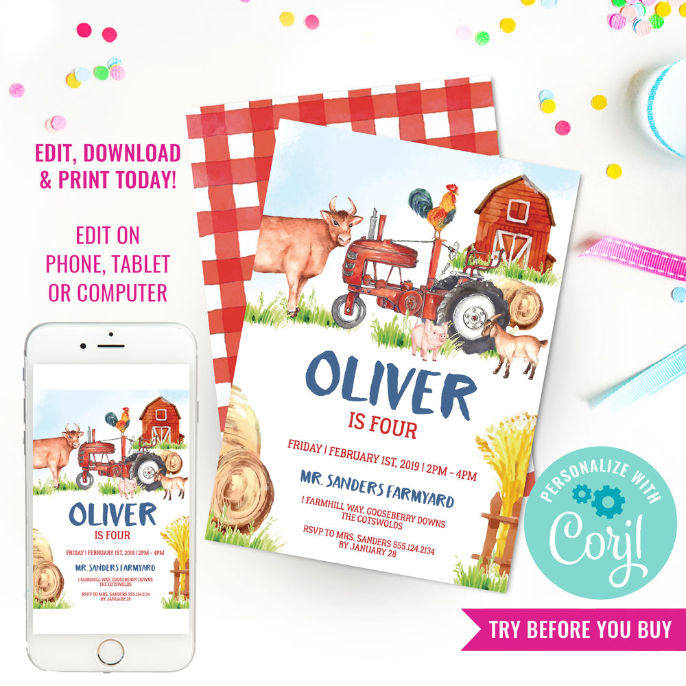 Farm Party Invitation | Farmyard Invite | Farm Birthday Invitation –  Sunshine Parties, image size:1000x1000