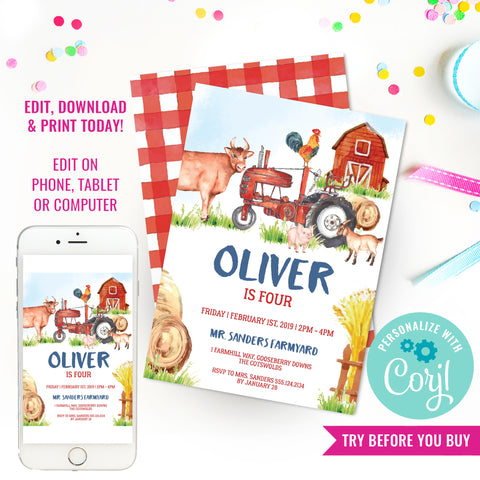 Farmyard Birthday Party Invitation