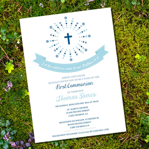 First Communion | Baptism | Christening Invitation For A Boy