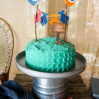 fishing party cake, cake bunting and gone fishing cake topper
