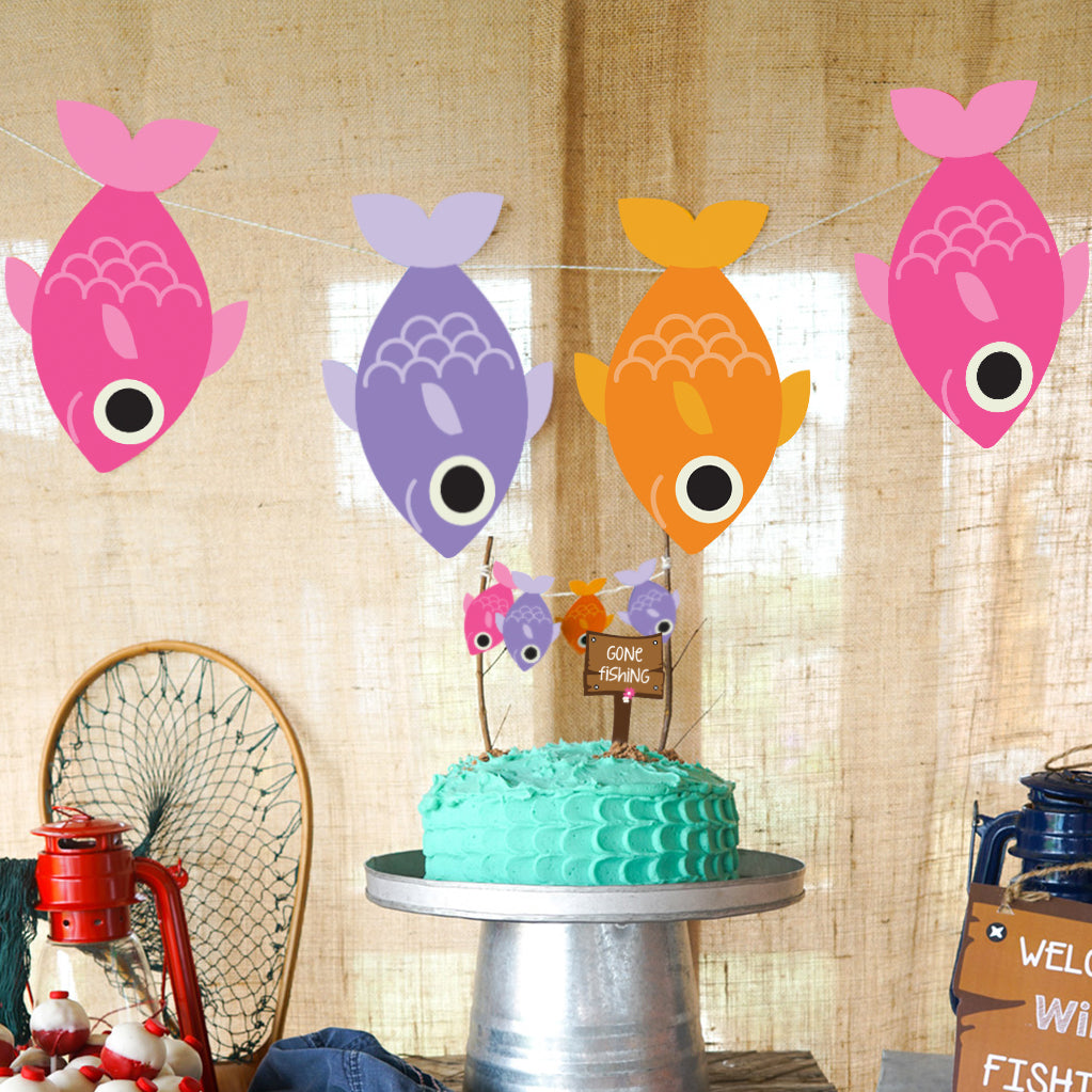 Girl's Fishing Party Garland  Fish on a Rope Party Banner 'Gone Fishi –  Sunshine Parties