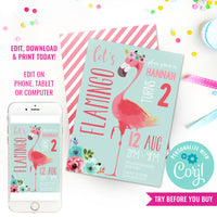 Flamingo Birthday Party Invitation | Flamingo Party | Teal and Pink