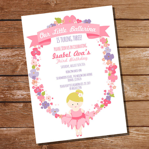 Floral Wreath Ballerina Invitation for a Little Girl