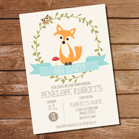 Fox Baby Shower Invitation For a Boy or Girl