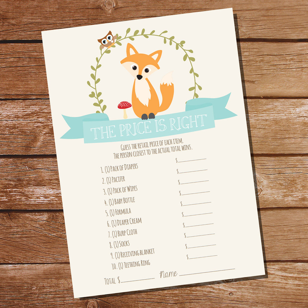 Fox Baby Shower Game The Price Is Right | Unisex Baby Shower
