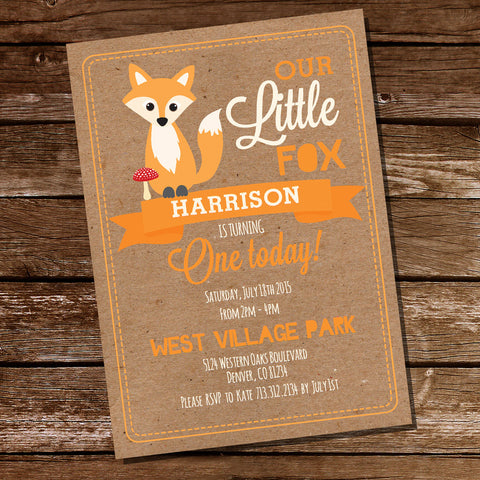 Fox Birthday Party Invitation | First Birthday Invitation