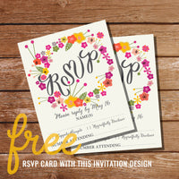 Floral Eightieth Birthday Invitation | 80th birthday invitation | FREE RSVP Card