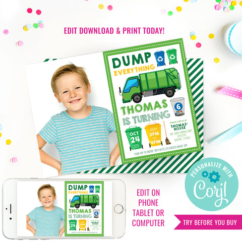 Garbage Truck Photo Invitation