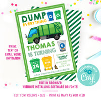 Green Garbage Truck Party Invitation