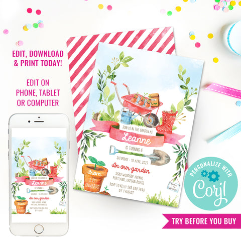 Girls Garden Party Invitation