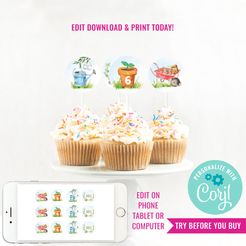 Gardening Party Cupcake Toppers