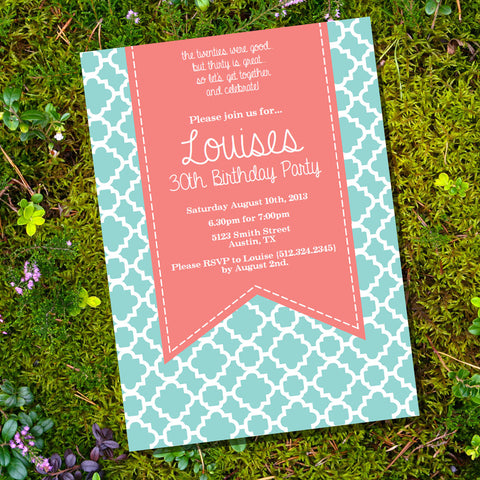 Coral and Teal Birthday Invitation
