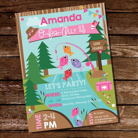 Girl's Fishing Party Printable Invitation