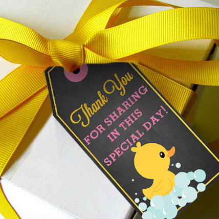 Rubber Duck Baby Shower Favor Tags For A Girl