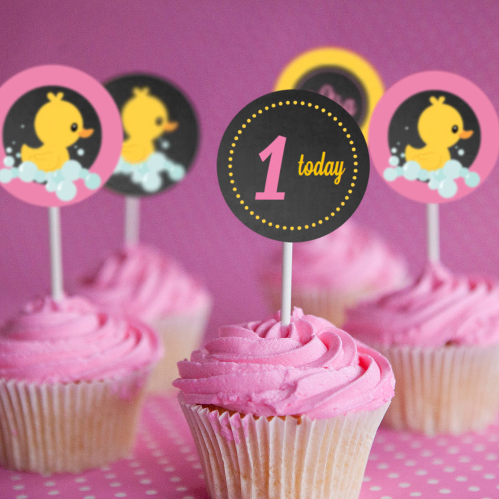 Rubber Duck Birthday Party Cupcake Toppers For A Girl