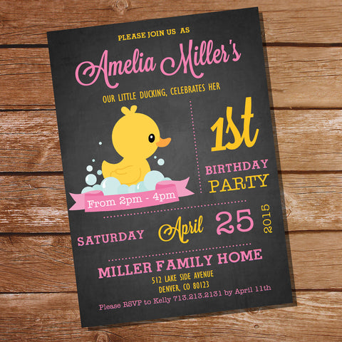 Rubber Duck Birthday Party Invitation For A Girl