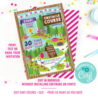 Obstacle Course Party Invitation For Girls | Outdoor Adventure Party