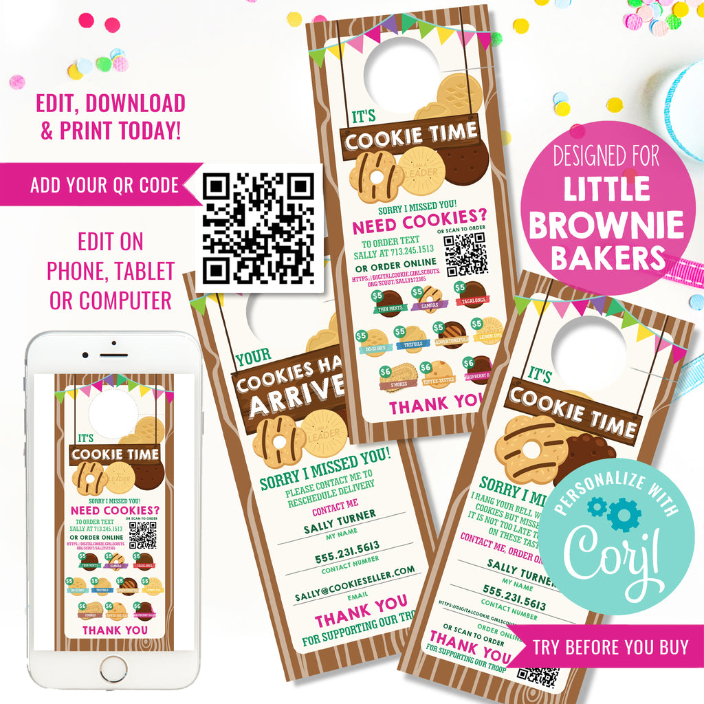 Girl Scout Cookie Seller Printable Door Hanger with QR Code | LBB Girl Scout Cookie Printables