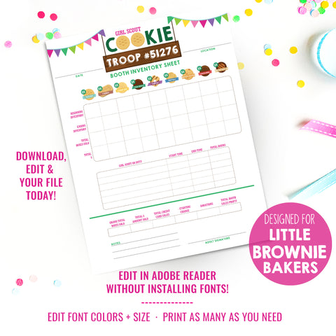 Girl Scout Cookie Booth Inventory Sheet
