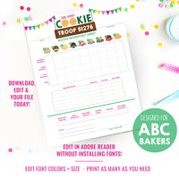Girl Scout Cookie Booth Inventory Sheet