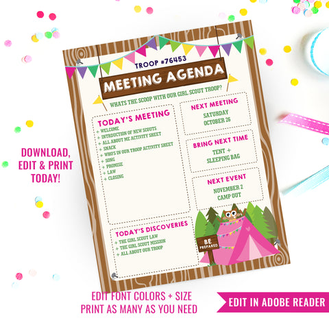 Girl Scout Meeting Agenda | Girl Scouts and Brownie Meetings