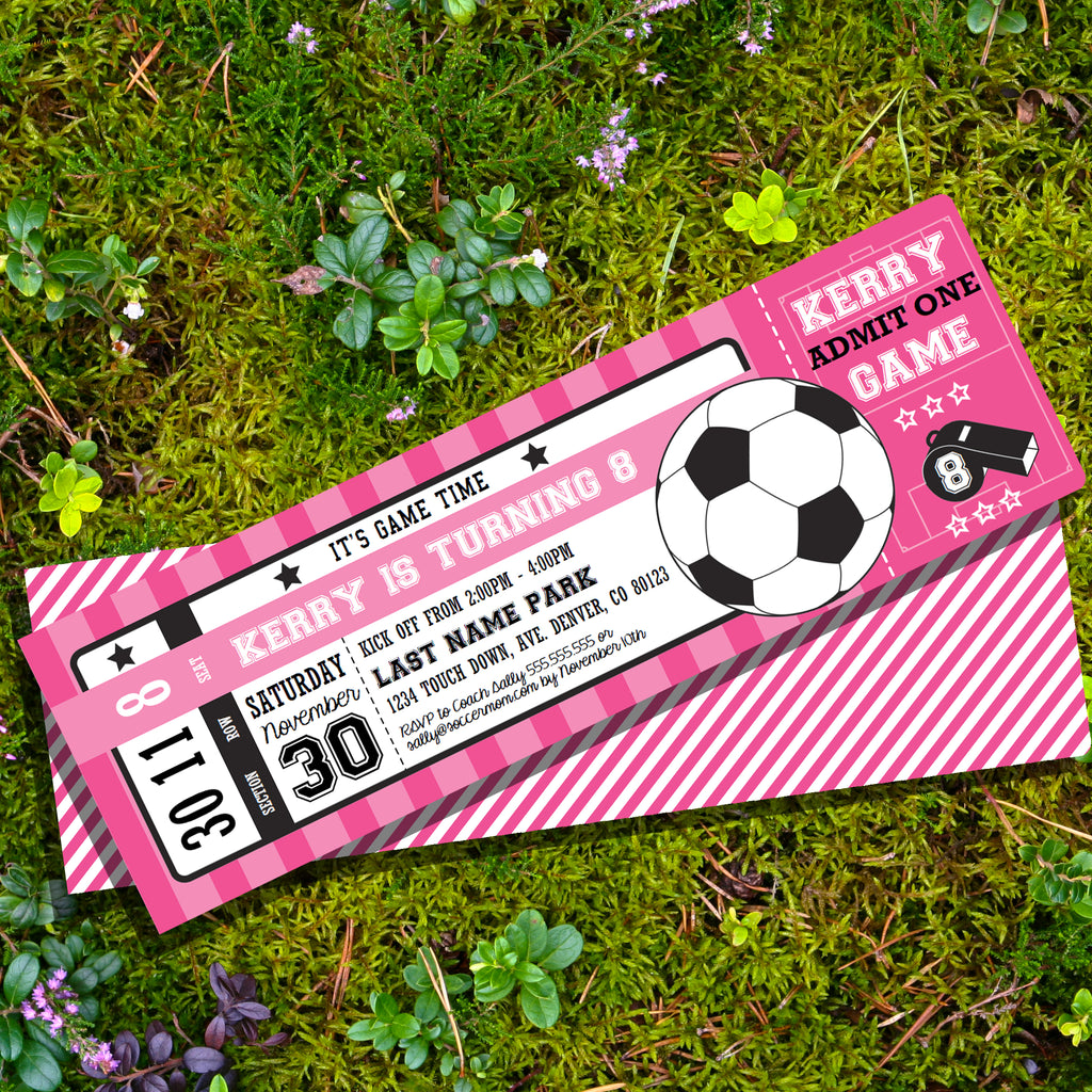 Soccer Ticket Invitation for Girls | Girl Soccer Party
