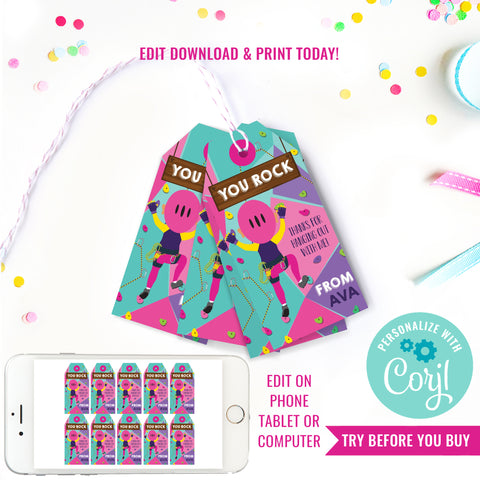 Rock Climbing Party Favor Tag for Girls