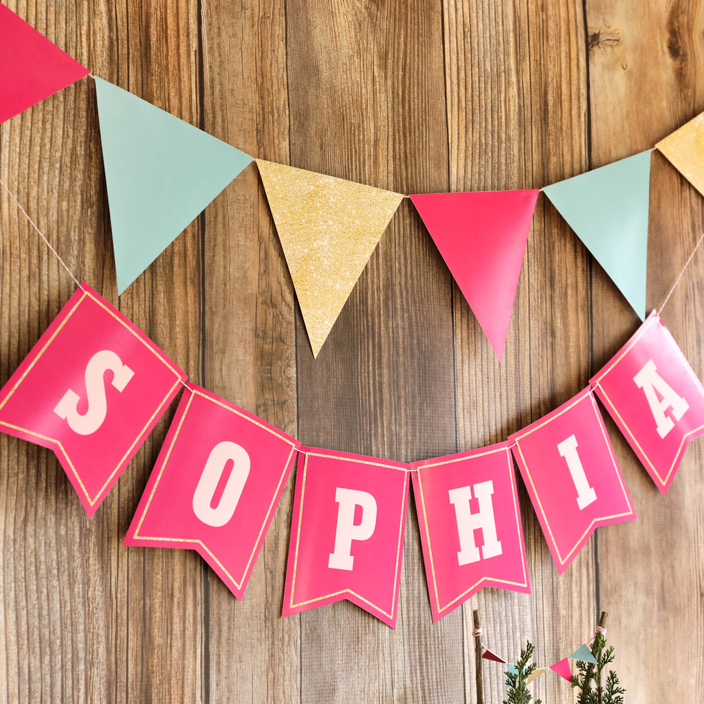 Glamping party name and pendant banner